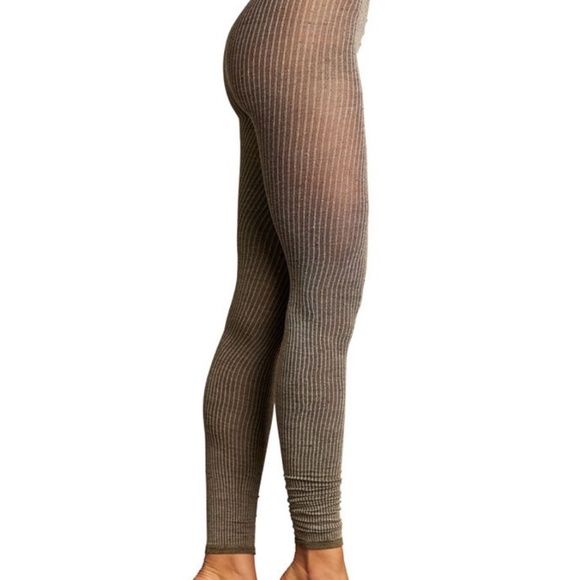 Lemon touch of silk brown pinstripe flecked ribbed leggings made in Italy NWT - Picture 1 of 7